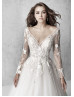 Long Sheer Sleeve Beaded Ivory Sequined Tulle Lace Wedding Dress